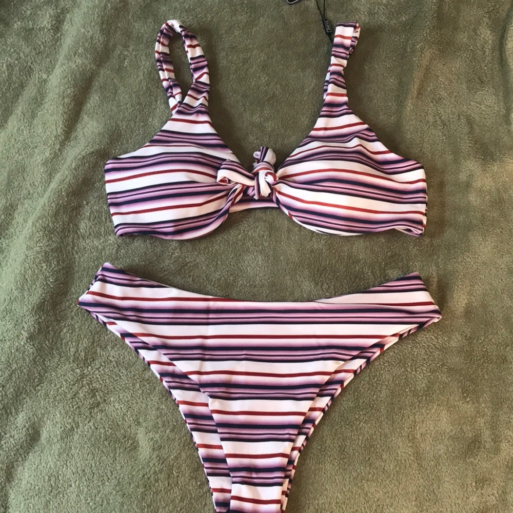 Tie in front striped bikini